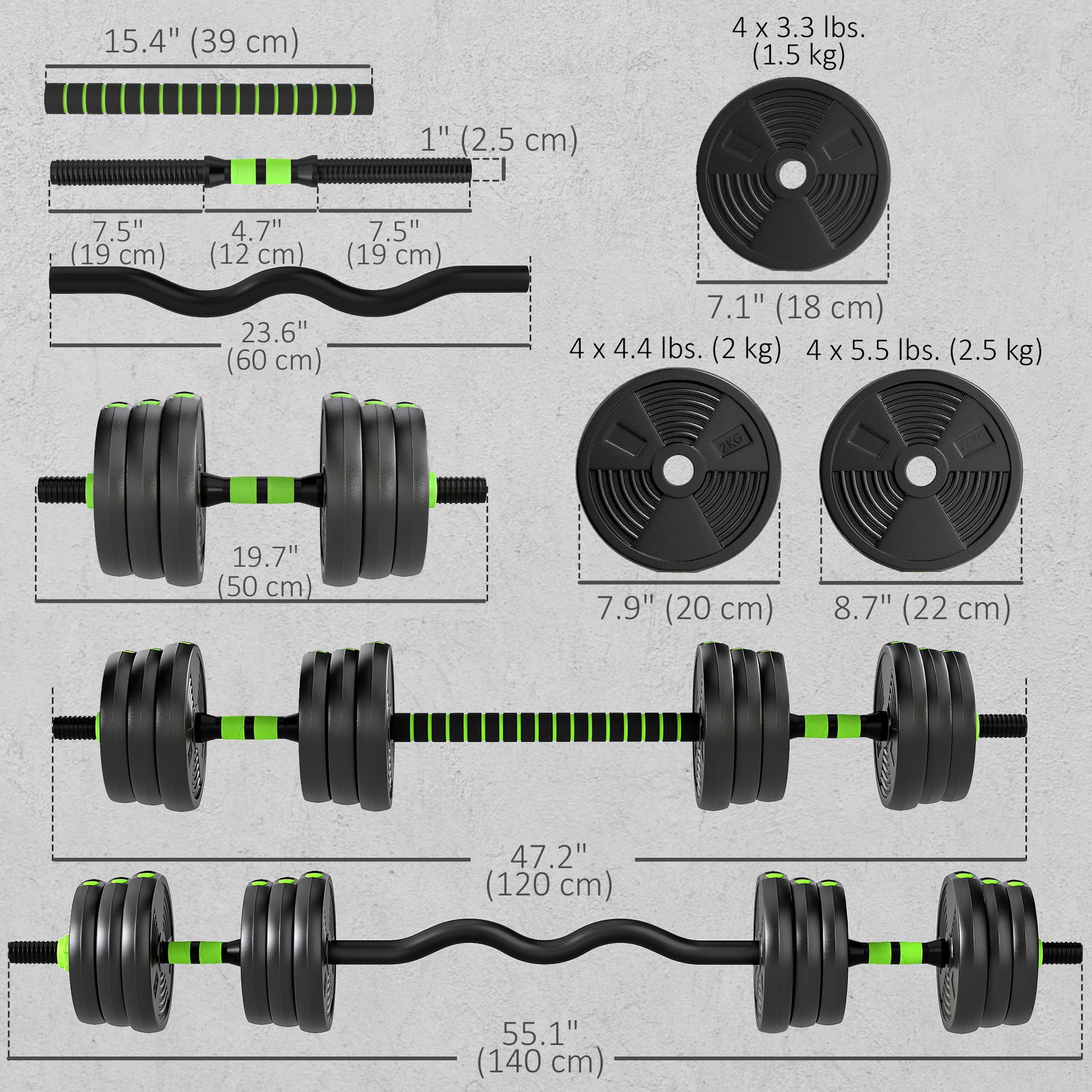 Soozier Adjustable Dumbbell Set, 3 in 1 Weights Dumbbells Set for Home Gym, 55lb Free Weights with Connector and Non-Sli