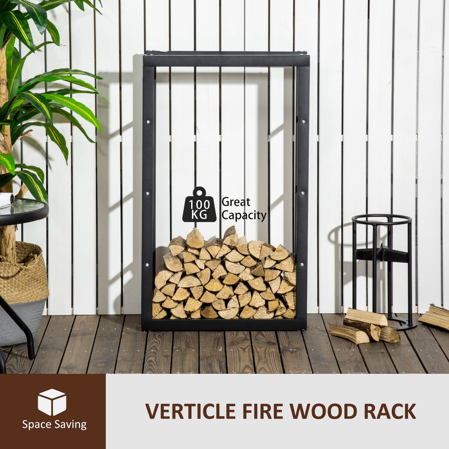 23.6" x 9.8" x 39.4" Firewood Rack Outdoor, Log Holder Fireplace Storage Rack with Handles and 220 lbs. Weight Capacity,