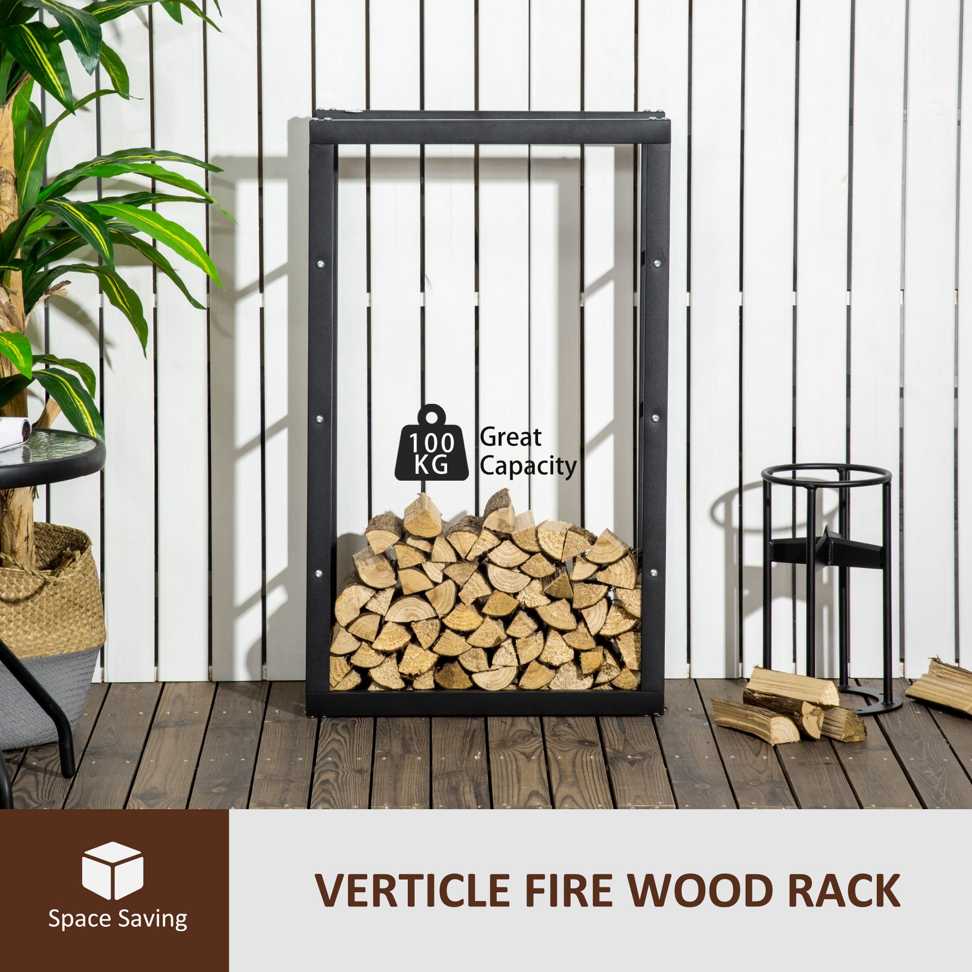 23.6" x 9.8" x 39.4" Firewood Rack Outdoor, Log Holder Fireplace Storage Rack with Handles and 220 lbs. Weight Capacity,
