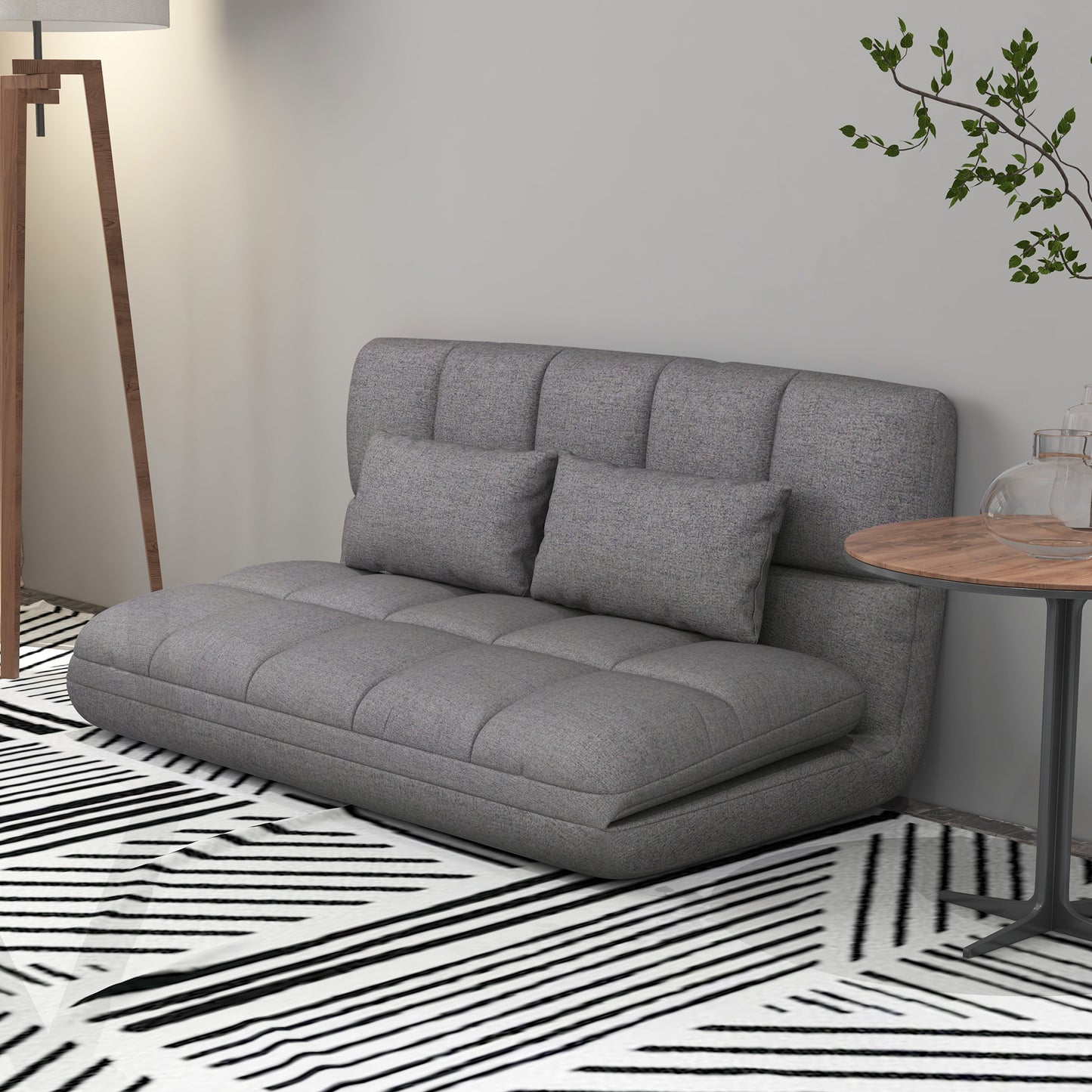 51" Folding Floor Sofa, Foldable 2-Seater Lazy Sofa Sleeper Bed, Adjustable Linen Floor Couch with 9-position Backrest, 