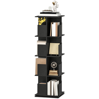 360° Rotating Bookcase with Anti-Tipping Straps, Anti-Slip Foot Pads, 4 Tier Bookshelf with 16 Cubbies for Books, Plants