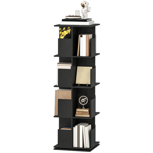 360° Rotating Bookcase with Anti-Tipping Straps, Anti-Slip Foot Pads, 4 Tier Bookshelf with 16 Cubbies for Books, Plants