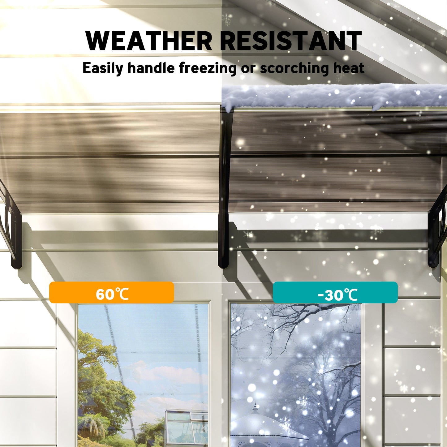 Window Awning Door Canopy, Polycarbonate Front Door Outdoor Patio Cover, Sun Shelter, Hollow Sheet for UV, Rain, Snow an