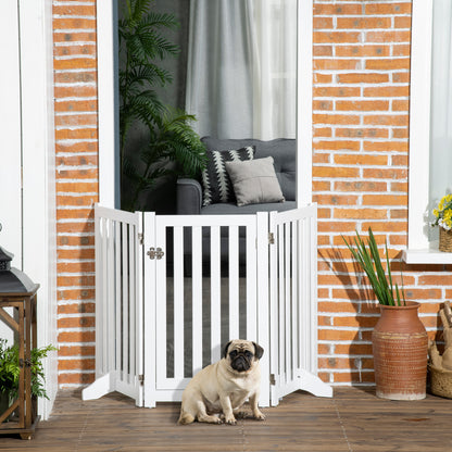 31.5"H Foldable Dog Gate with Door, 3 Panels Freestanding Pet Gate Barriers Indoor with Support Feet, Puppy Fence for Sm