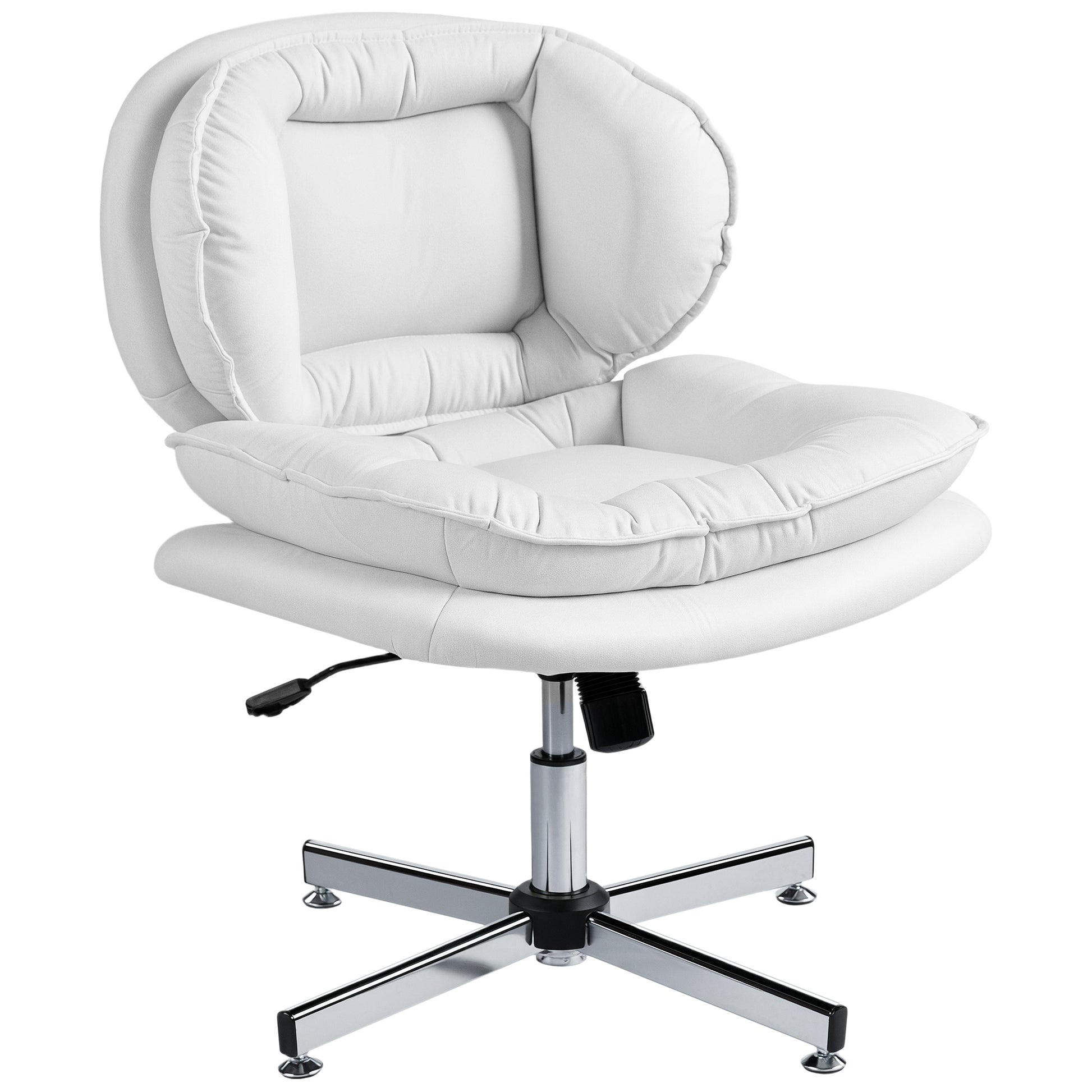 Criss Cross Chair, Armless Wide Office Chair with Leathaire Upholstery, Tilting, No Wheels, White