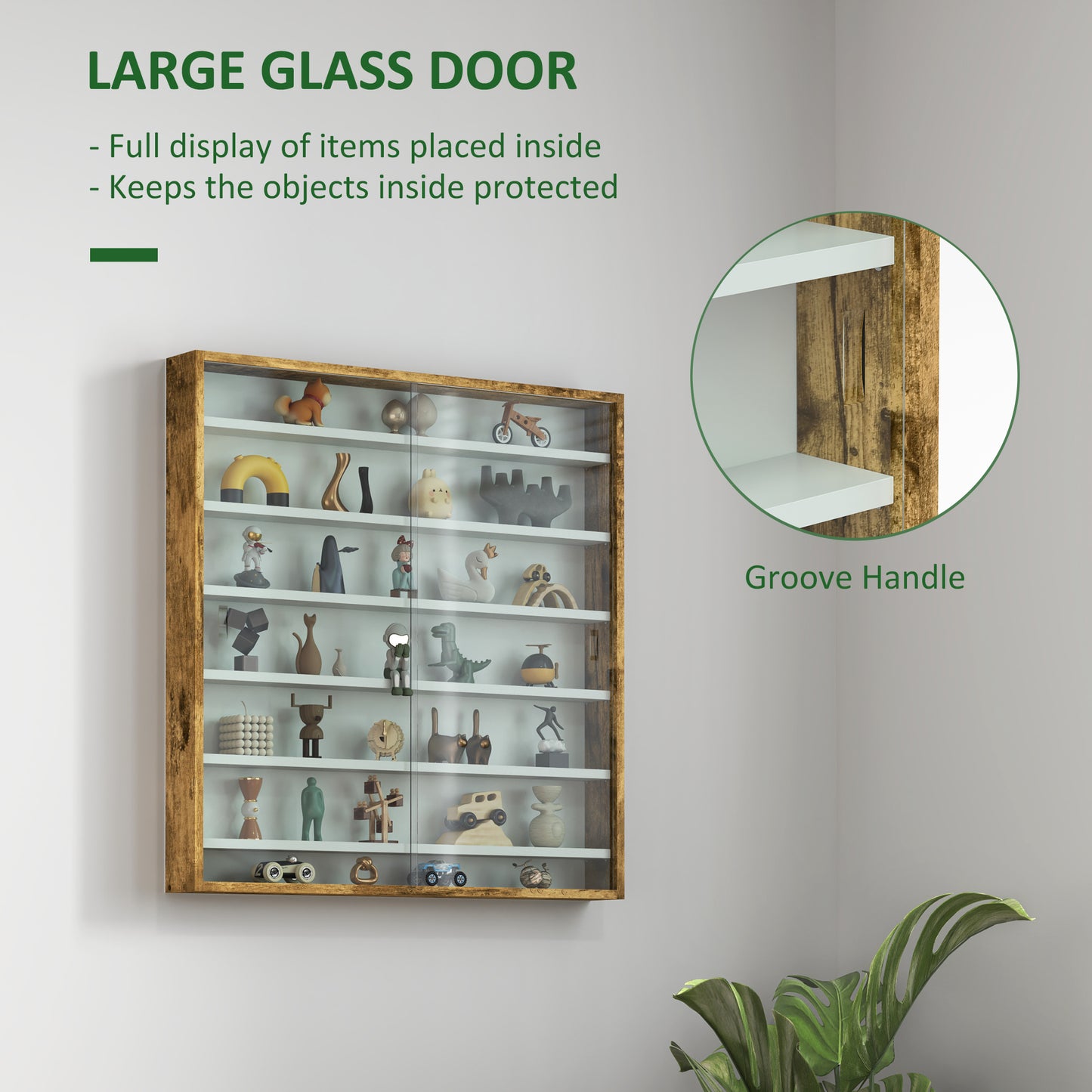 7-Tier Display Cabinet, Shot Glass Display Case, Glass Curio Cabinet with 2 Glass Doors and 6 Adjustable Shelves, Rustic