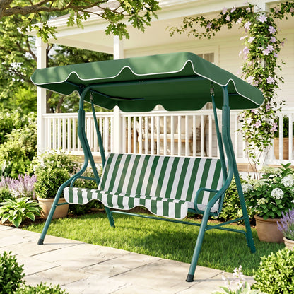 Outdoor Porch Swing with Adjustable Canopy, 3-Seater Patio Swing Chair with Cushion, Green