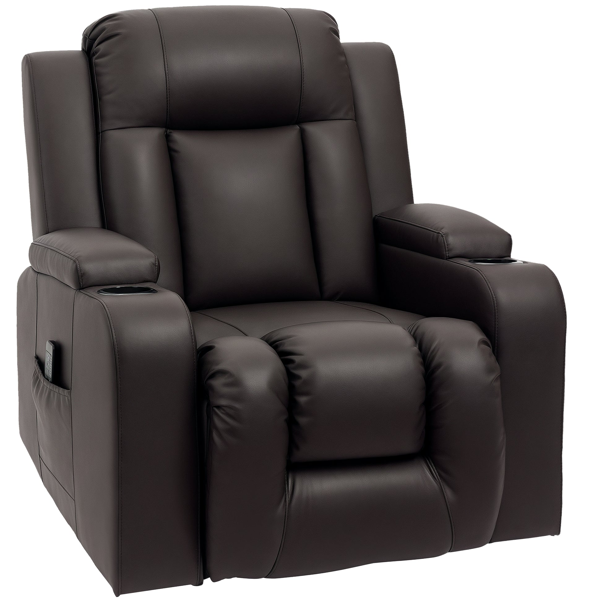 Swivel Massage Recliner Chair Rocker, Overstuffed Manual Reclining Sofa, PU Leather Rocking Chair with Side Pockets, Cup