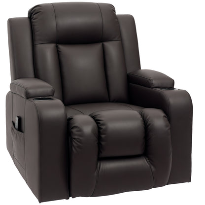 Swivel Massage Recliner Chair Rocker, Overstuffed Manual Reclining Sofa, PU Leather Rocking Chair with Side Pockets, Cup