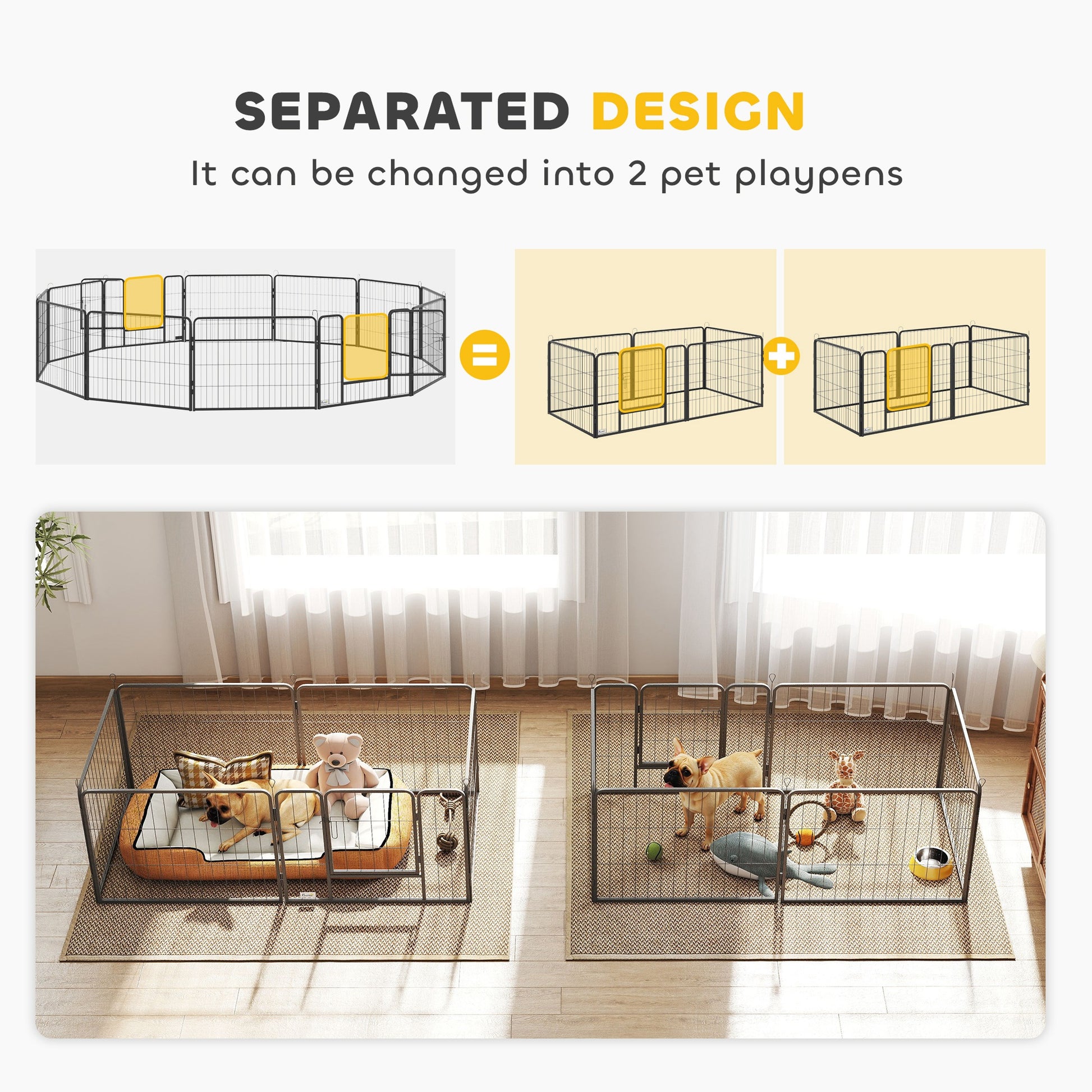 Dog Playpen, 31.5"W Heavy-Duty Metal Puppy Play Pen, Pet Exercise Fences for Outside and Indoor, DIY Design with Door fo