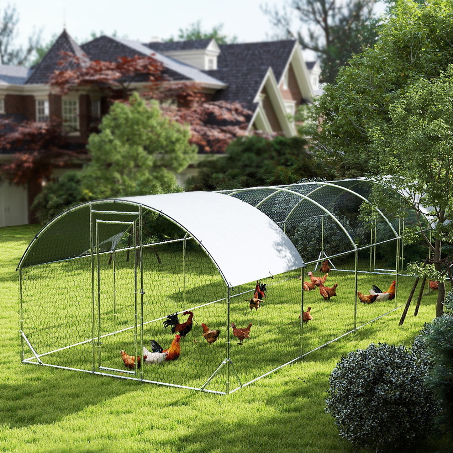 Galvanized Large Metal Chicken Coop Cage Walk-in Enclosure Poultry Hen Run House Playpen Rabbit Hutch with Cover for Out