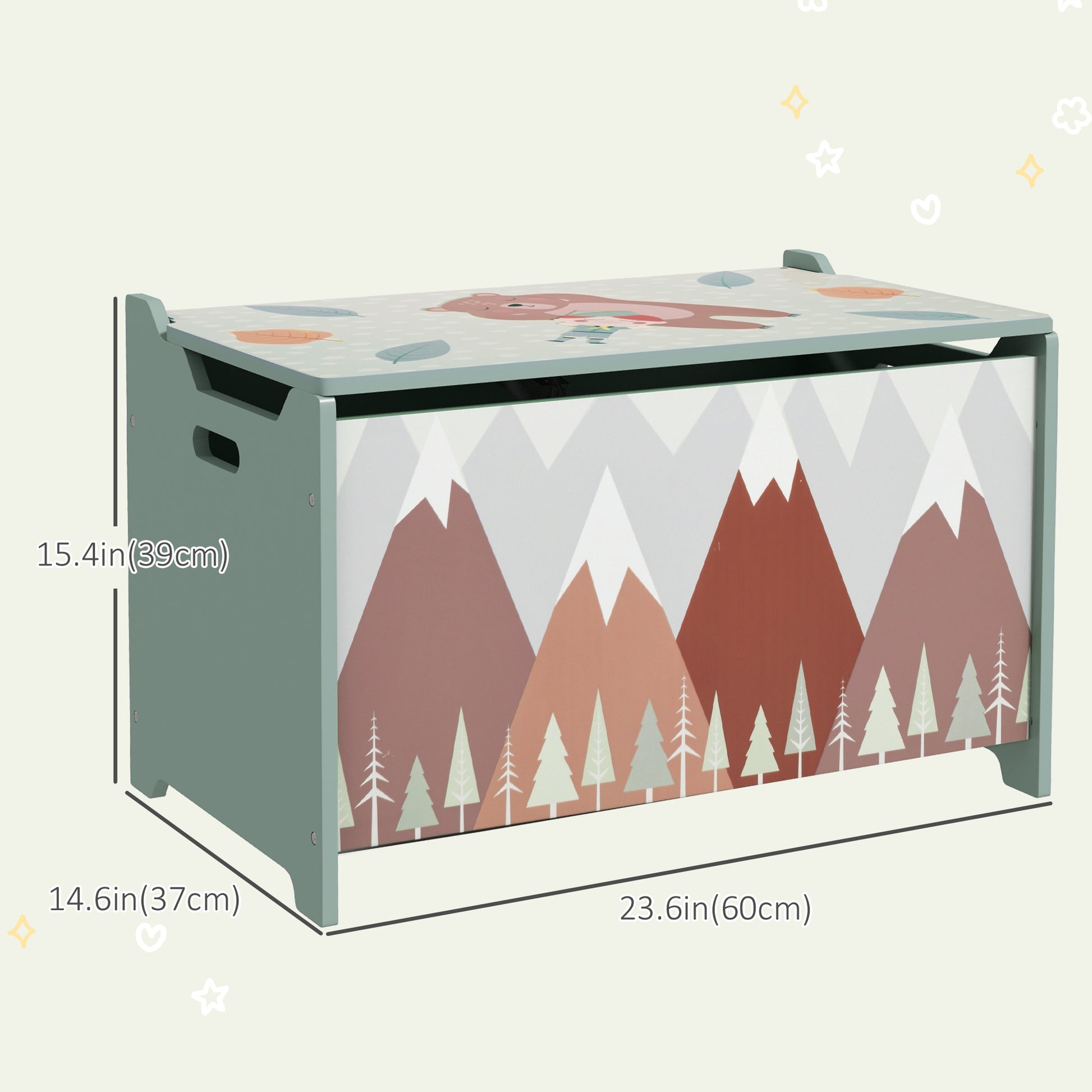 Qaba Toy Box, Kids Storage Chest with Lid, Safety Hinges and Groove Handles, Toy Storage Organizer with Mountain Pattern