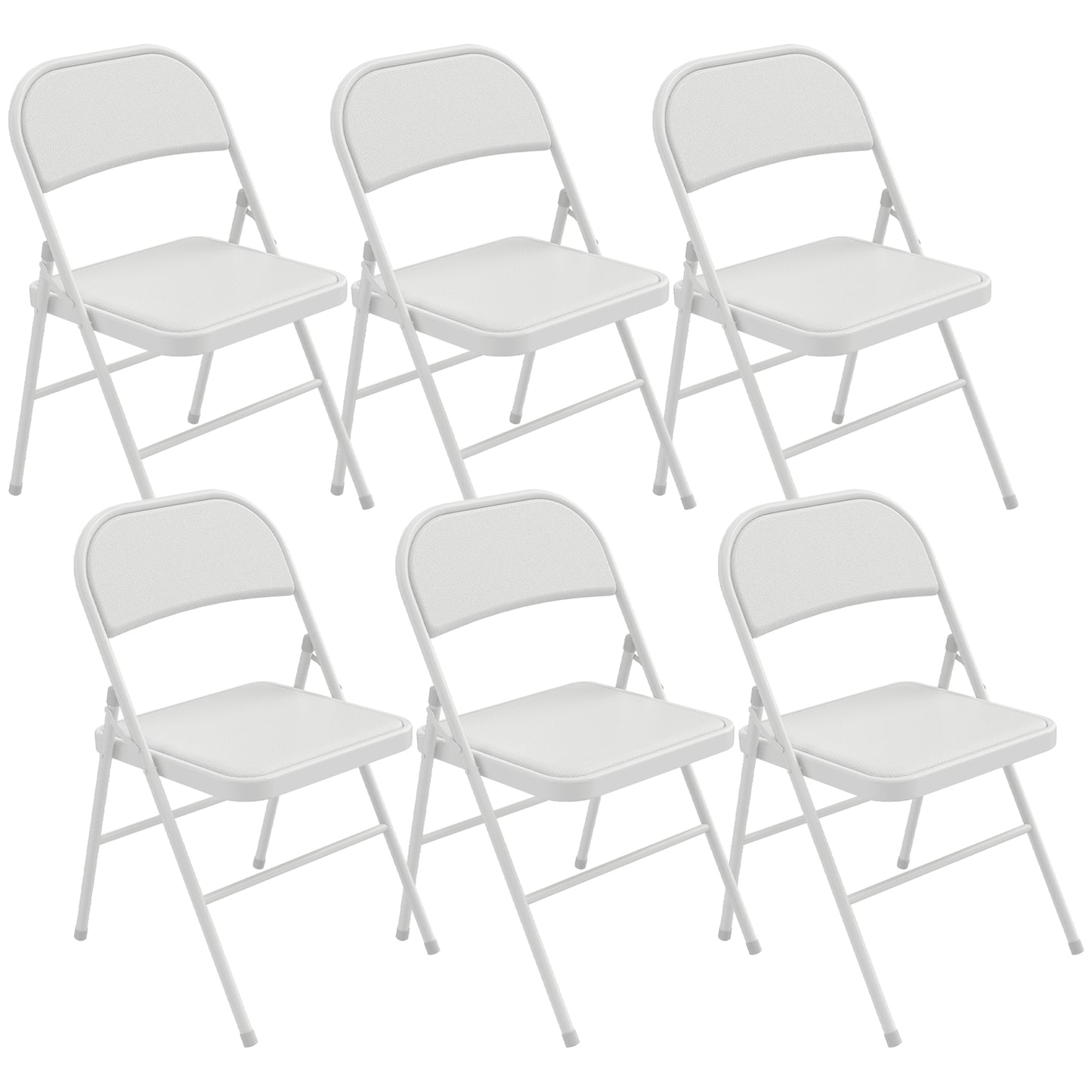 Set of 6 Metal Foldable Chairs, PU Leather Padded Folding Chairs with Cushion Seat and Open Back for Indoor, White