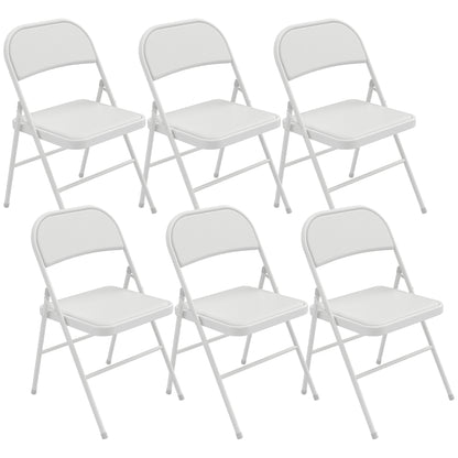 Set of 6 Metal Foldable Chairs, PU Leather Padded Folding Chairs with Cushion Seat and Open Back for Indoor, White