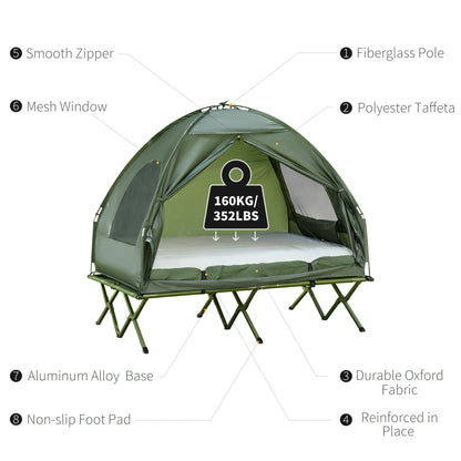 All in 1 Camping Combo Portable Folding Camping Tent Cot Air Mattress w/ Carry Bag and Pump Hiking Shelter Sleeping Bed 