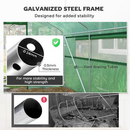 Walk-in Tunnel Greenhouse with Galvanized Steel Frame, Doors & Windows, Wind Resistant, Garden Planting Warm House, 13' 