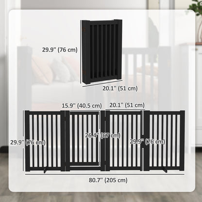 4 Panel Free Standing Wooden Pet Gate with Open Door Black