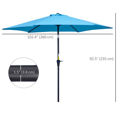 8.5' Round Aluminum Patio Umbrella Garden Parasol Market Sunshade Tilt Canopy w/ 6 Ribs, Crank Handle, Blue