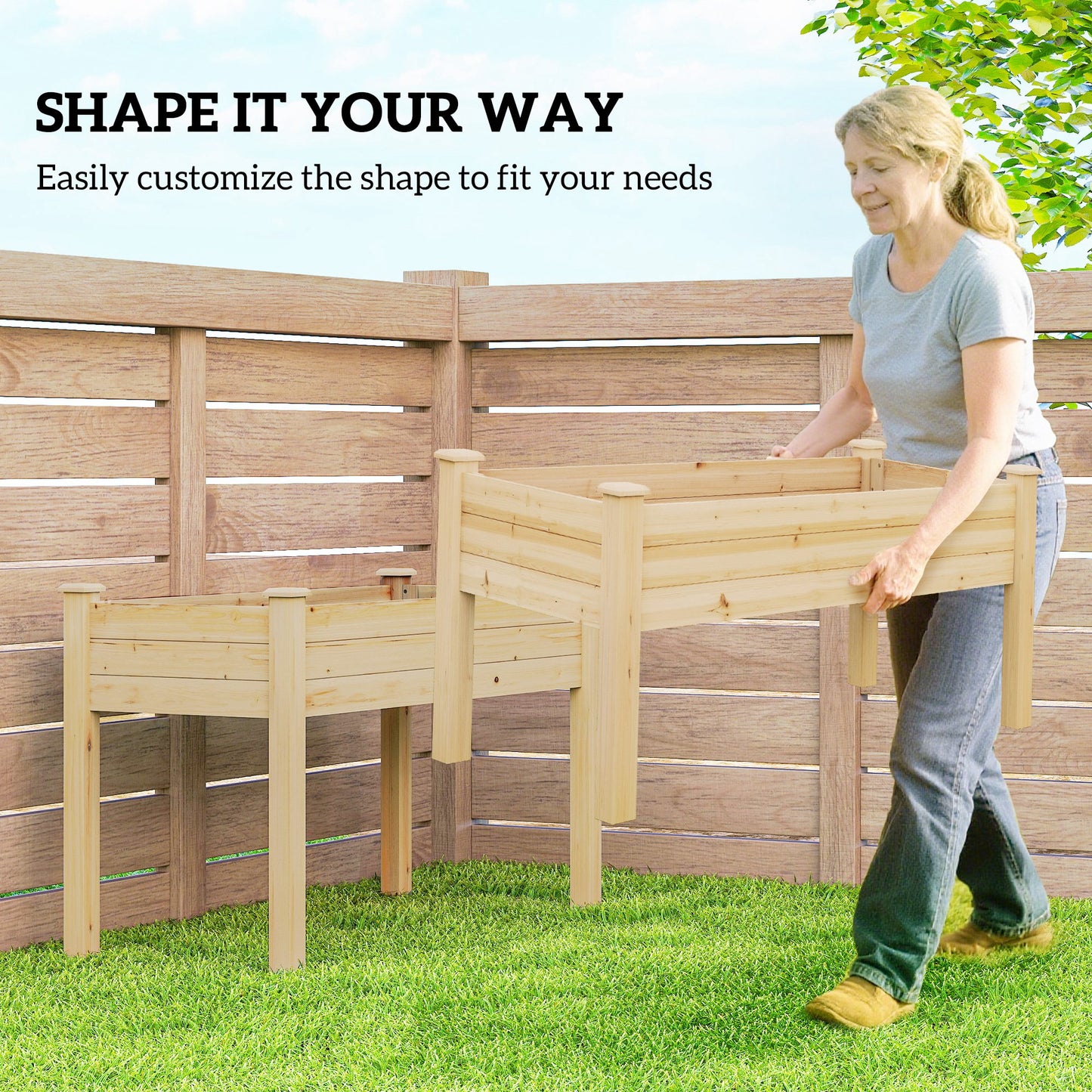 2 Tiers Wood Plant Raised Bed Flower Vegetable Herb Grow Box Stand Garden  Step Planter Stand Free Combination Natural
