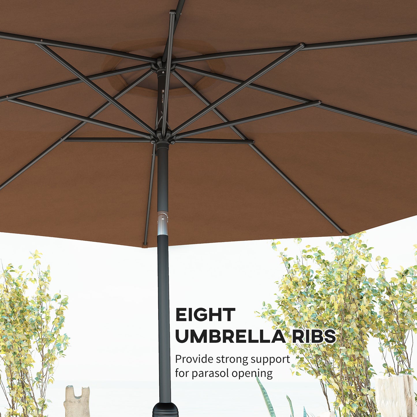 10' x 8' Round Market Umbrella, Patio Umbrella with Crank Handle and Tilt, Outdoor Parasol for Garden, Bench, Lawn, Coff