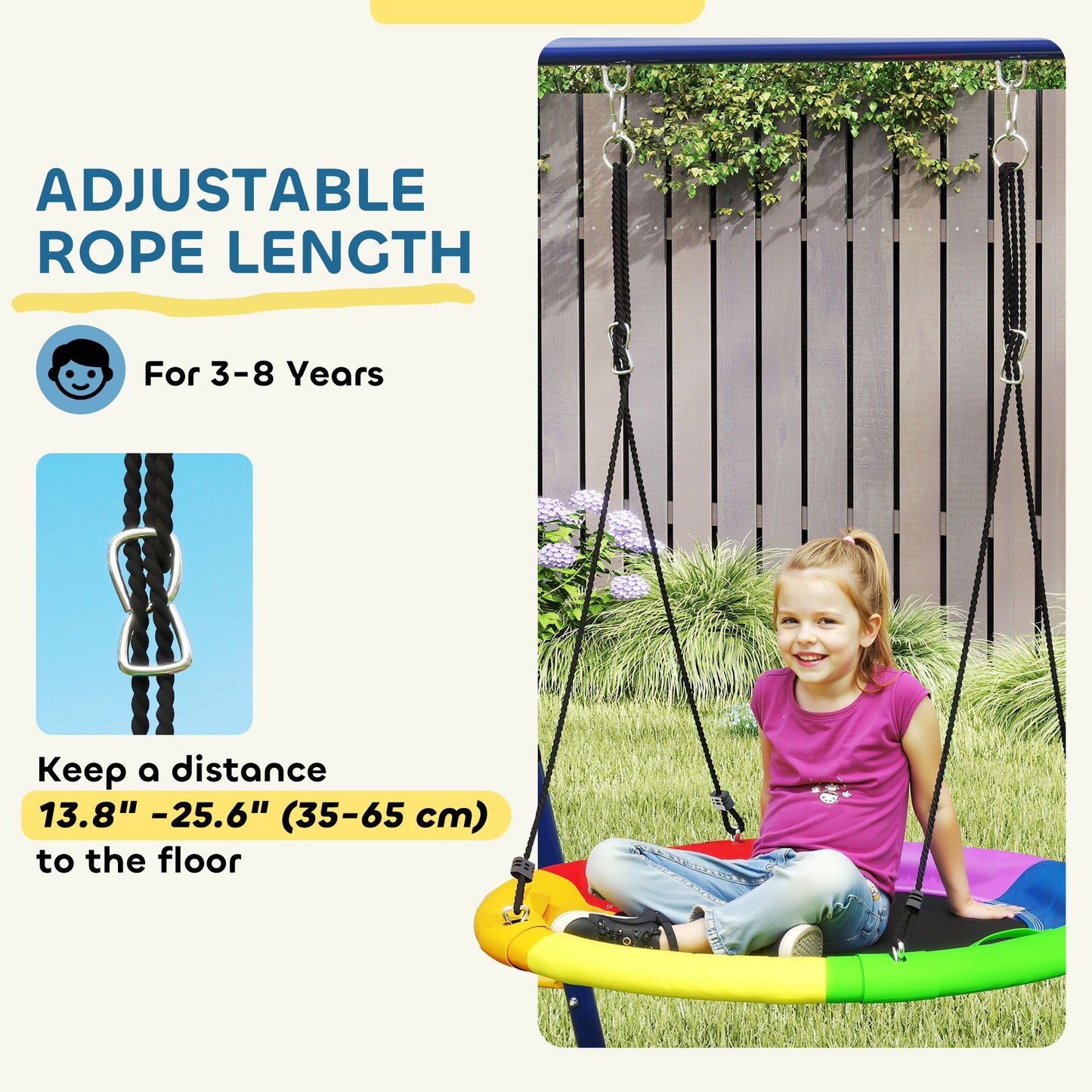 Qaba 6 in 1 Kids Swing Set with 1 Saucer Swing, 1 Belt Swing, 1 Disc Rope Swing, Climbing Ladder and Net, Basketball Hoo
