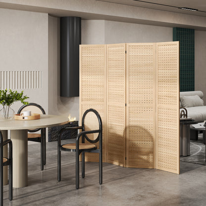 5.6 Ft. Tall 4-Panel Room Divider, Pegboard Panel Freestanding Folding Privacy Screen Panels, Partition Wall Divider for