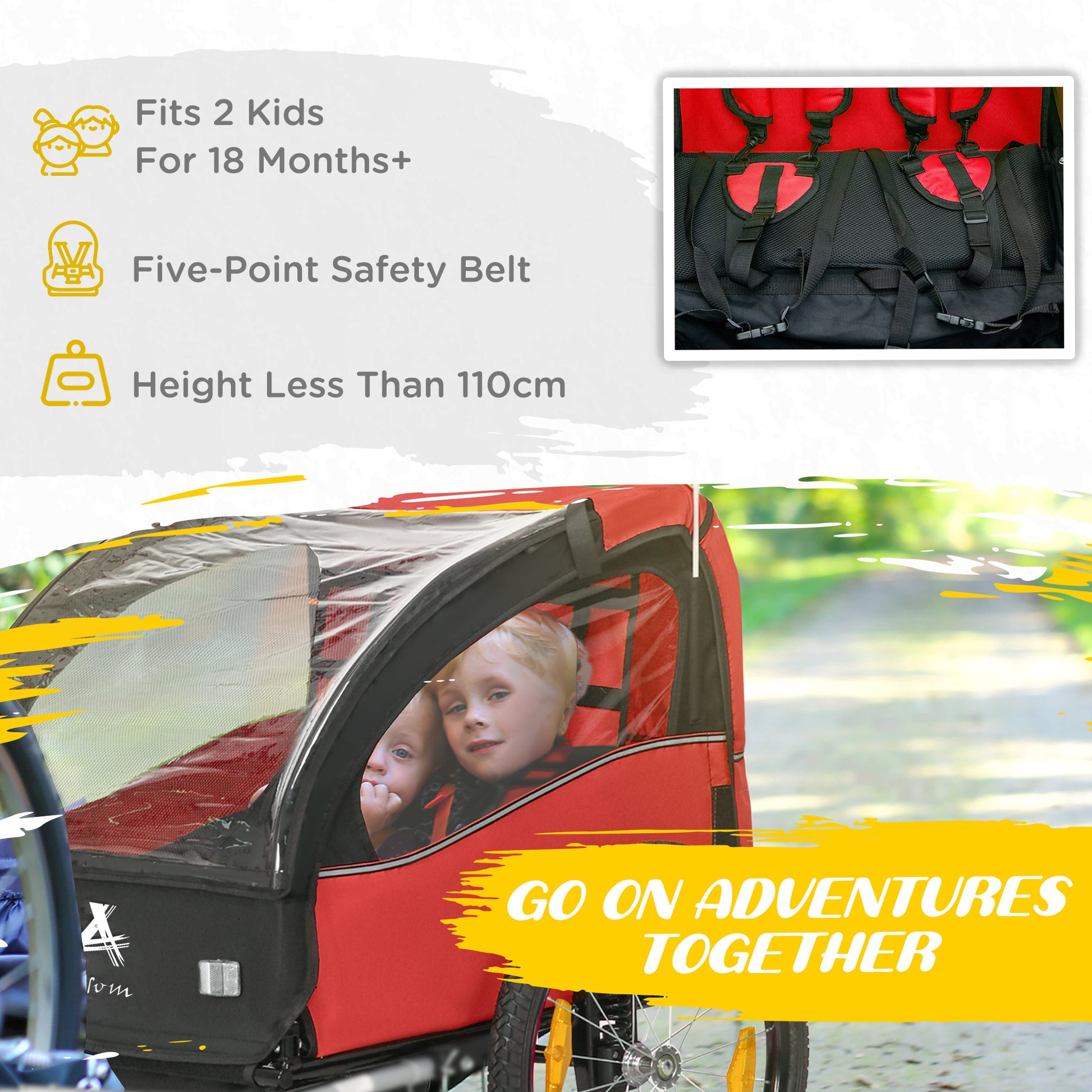VarietyKart 2 Seat Bike Trailer for Kids, Baby Stroller with Storage Bag, 5 Point Harness, Bicycle Trailer with 20" Whee