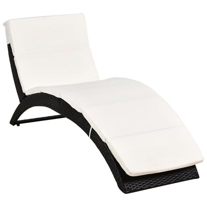 Patio Rattan Chaise lounger wicker Foldable Reclining Backrest PE Rattan Outdoor Lounge Chair, Recliner with Cushion for