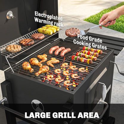 BBQ Trolley Charcoal Grill Portable Stainless Steel Barbecue Tool Kits w/ Wheels Side Shelf for Camping Hiking Picnic