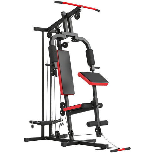 Soozier Home Gym Equipment, Multifunctional Weight Machine with Pulley System for Full Body Strength Training, Black