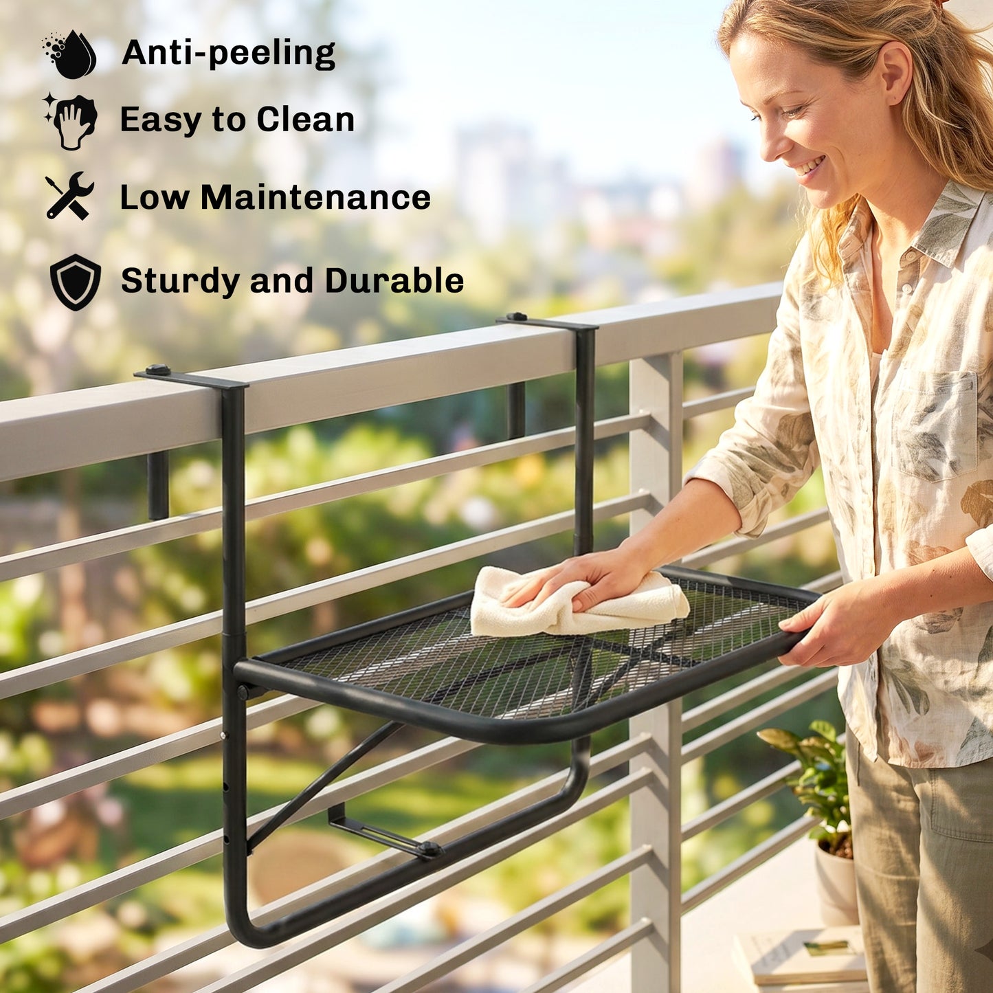 Adjustable Balcony Hanging Railing Table, Metal Mounting Mini Wall Desk Storage Rack, Outdoor Flower Stand Serving Table