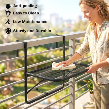 Adjustable Balcony Hanging Railing Table, Metal Mounting Mini Wall Desk Storage Rack, Outdoor Flower Stand Serving Table