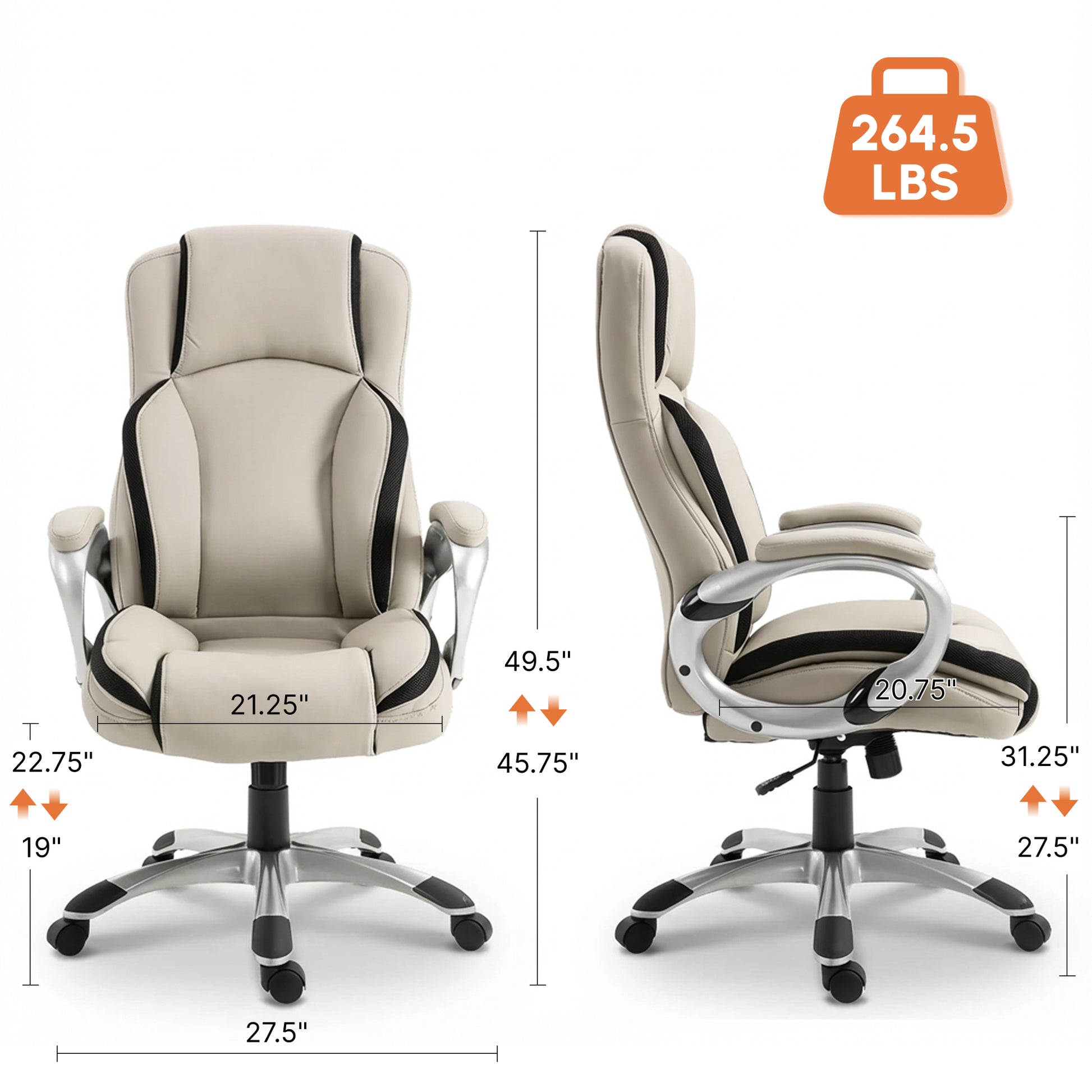 Ergonomic Office Chair PU Leather Executive on Rolling Wheels Task Computer Height Adjustable Swivel Ergonomic, Greige a