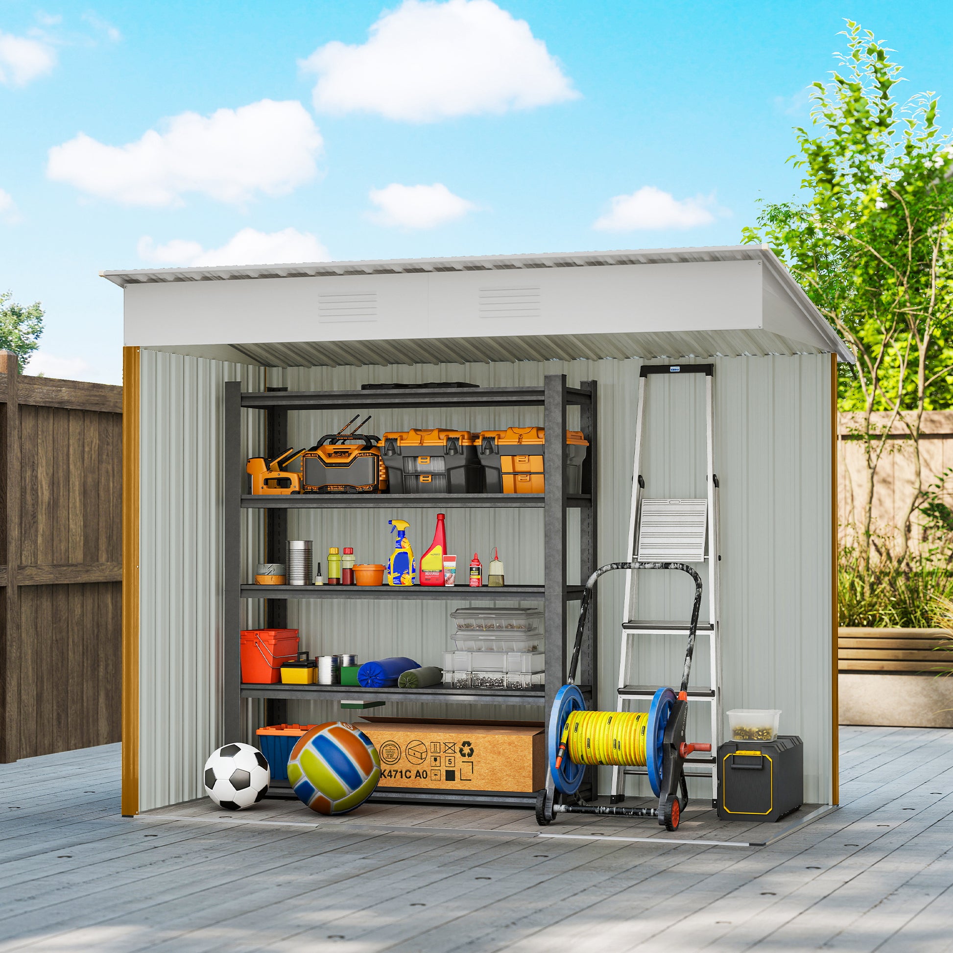 7' x 4' Outdoor Storage Shed, Metal Garden Tool Storage House Organizer with Lockable Sliding Doors and Vents for Backya
