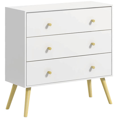 White Dresser for Bedroom with 3 Drawers, Morden Chest of Drawers with Solid Wood Legs and Handles, Storage Organizer fo