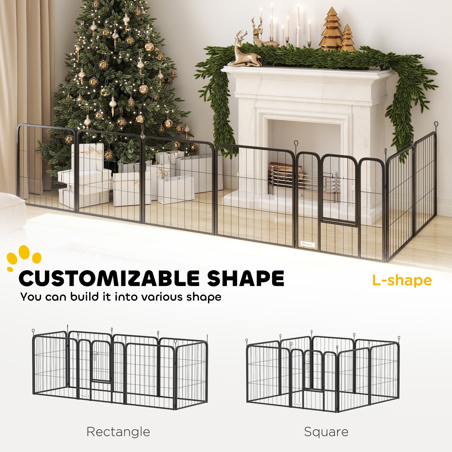 24" Dog Playpen Indoor Outdoor, Portable Foldable 8 Panels Pet Playpen with Door & Strap for Small Dogs