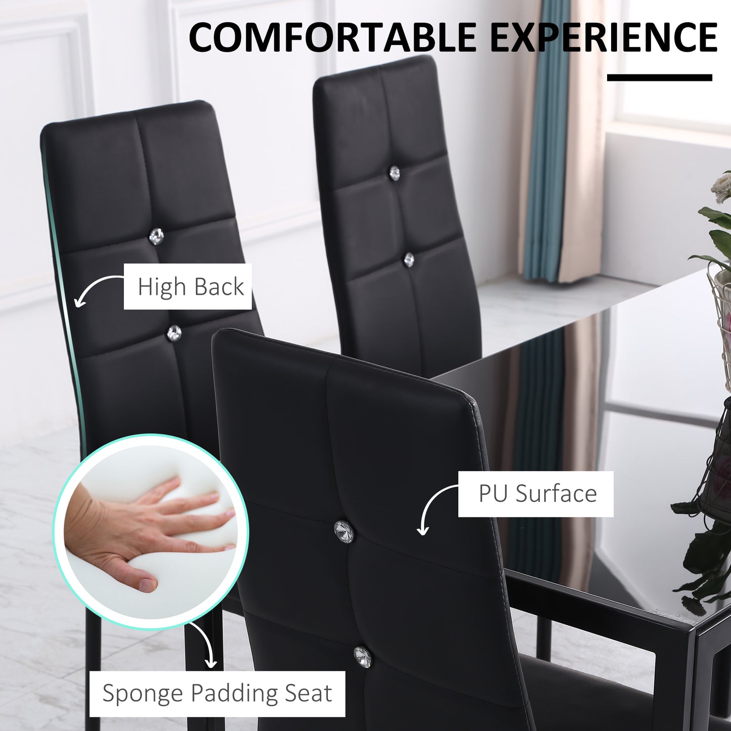 Set of 4 Modern Style Dining Chairs, Button Tufted High Back Side Chairs with Upholstered Seat, Steel Legs for Living Ro