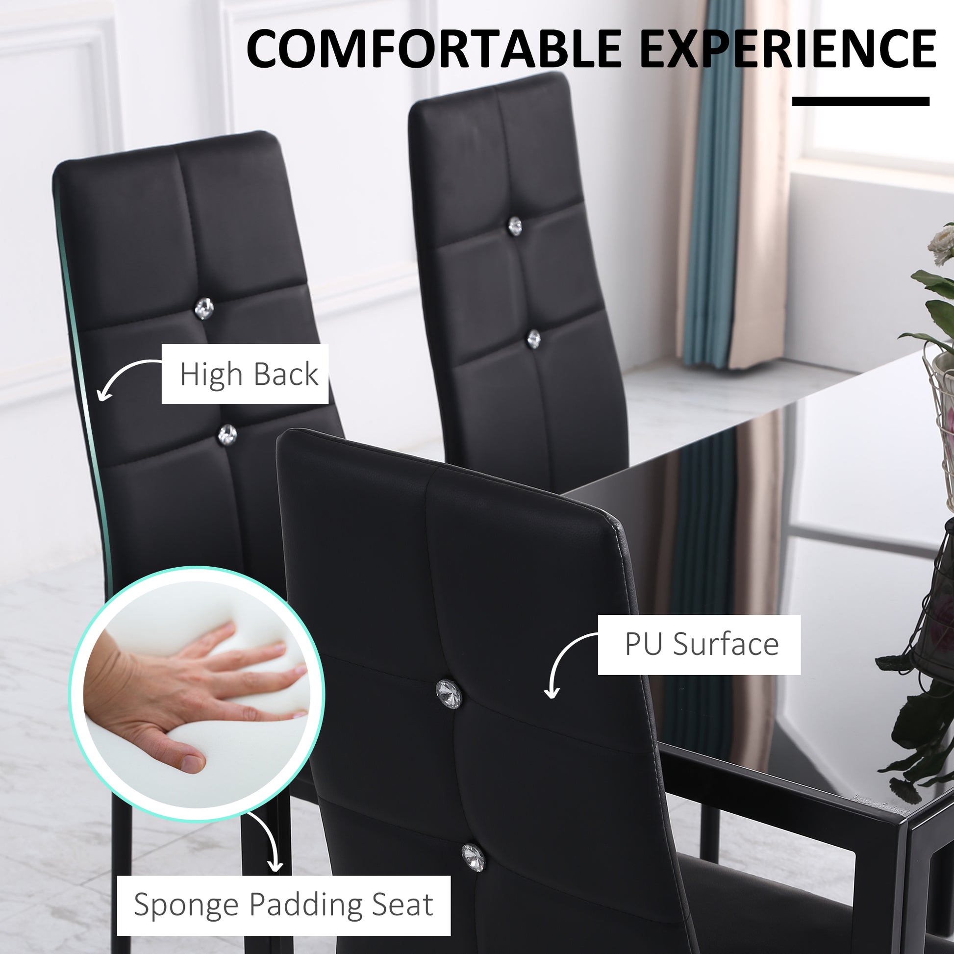 Set of 4 Modern Style Dining Chairs, Button Tufted High Back Side Chairs with Upholstered Seat, Steel Legs for Living Ro