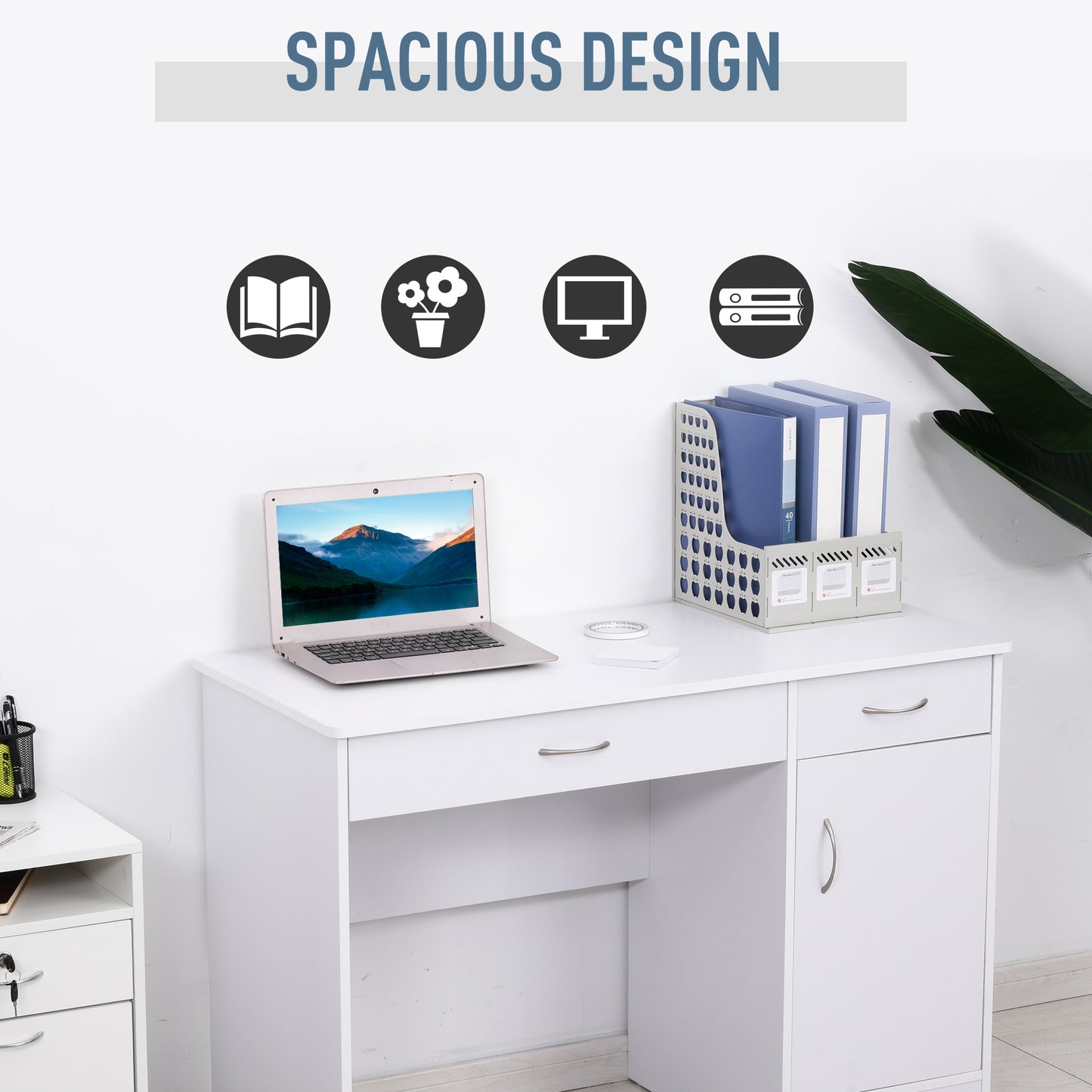 Computer Desk with Storage Drawers, Study Writing Table with Cabinet Adjustable Shelf for Home Office Workstation Bedroo