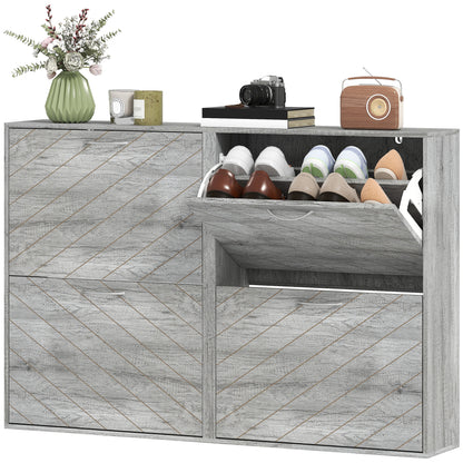 Shoe Storage Cabinet with 4 Flip Drawers, Narrow and Slim, 12-20 Pair of Shoes Organizer for Hallway, Entryway, Grey