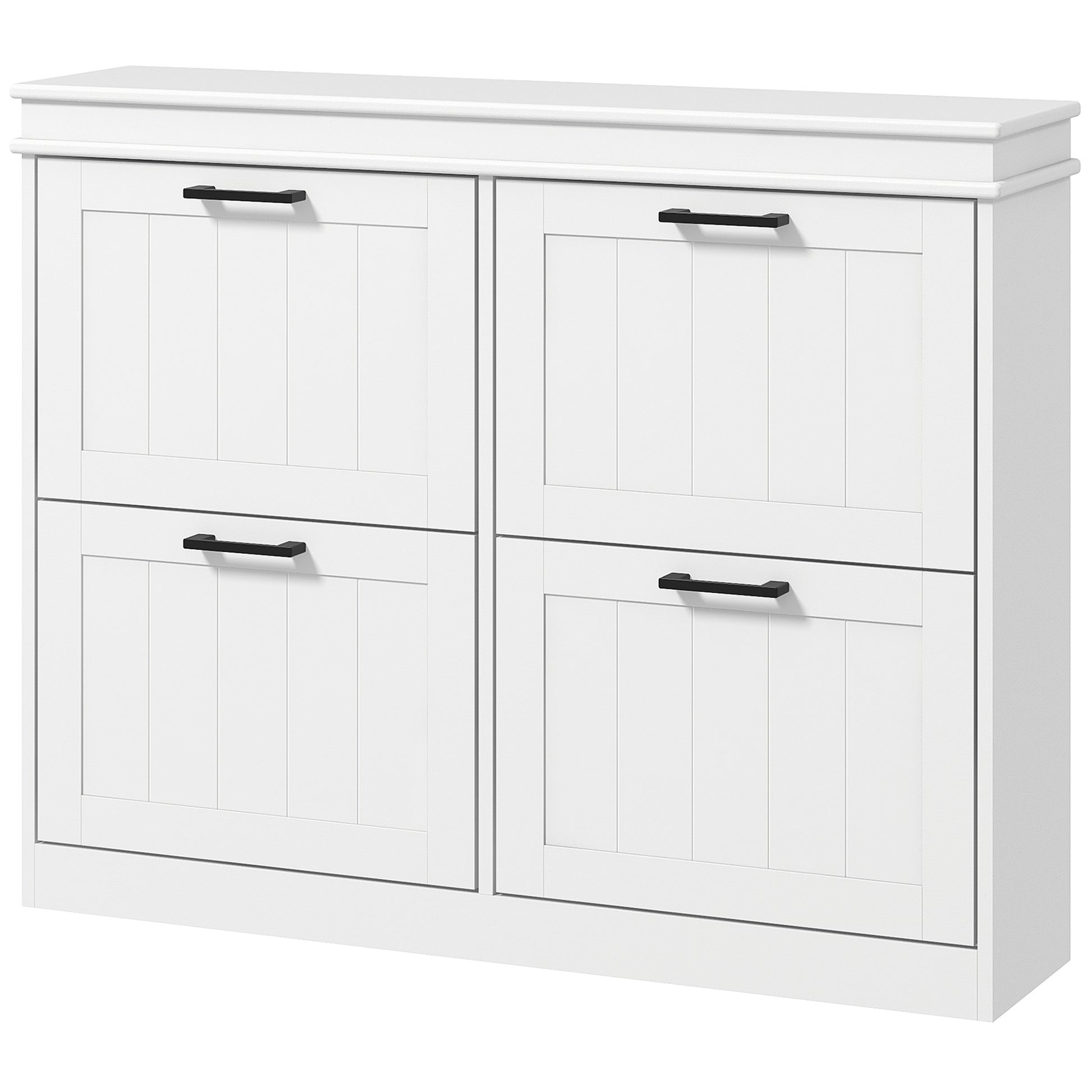 Shoe Storage Cabinet with 4 Flip Drawers and Adjustable Shelves, Narrow Shoe Cabinet for 20 Pairs of Shoes, White