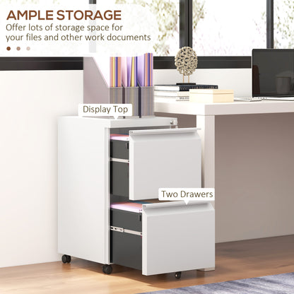 Mobile Vertical Filing Cabinet with Lock, 2-Drawer Steel File Cabinet with Adjustable Hanging Bar for Letter, A4 and Leg