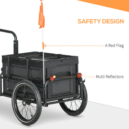VarietyKart Steel Trailer for Bike, Bicycle Cargo Trailer with Foldable Storage Box and Safe Reflectors, Max Load 88LBS,