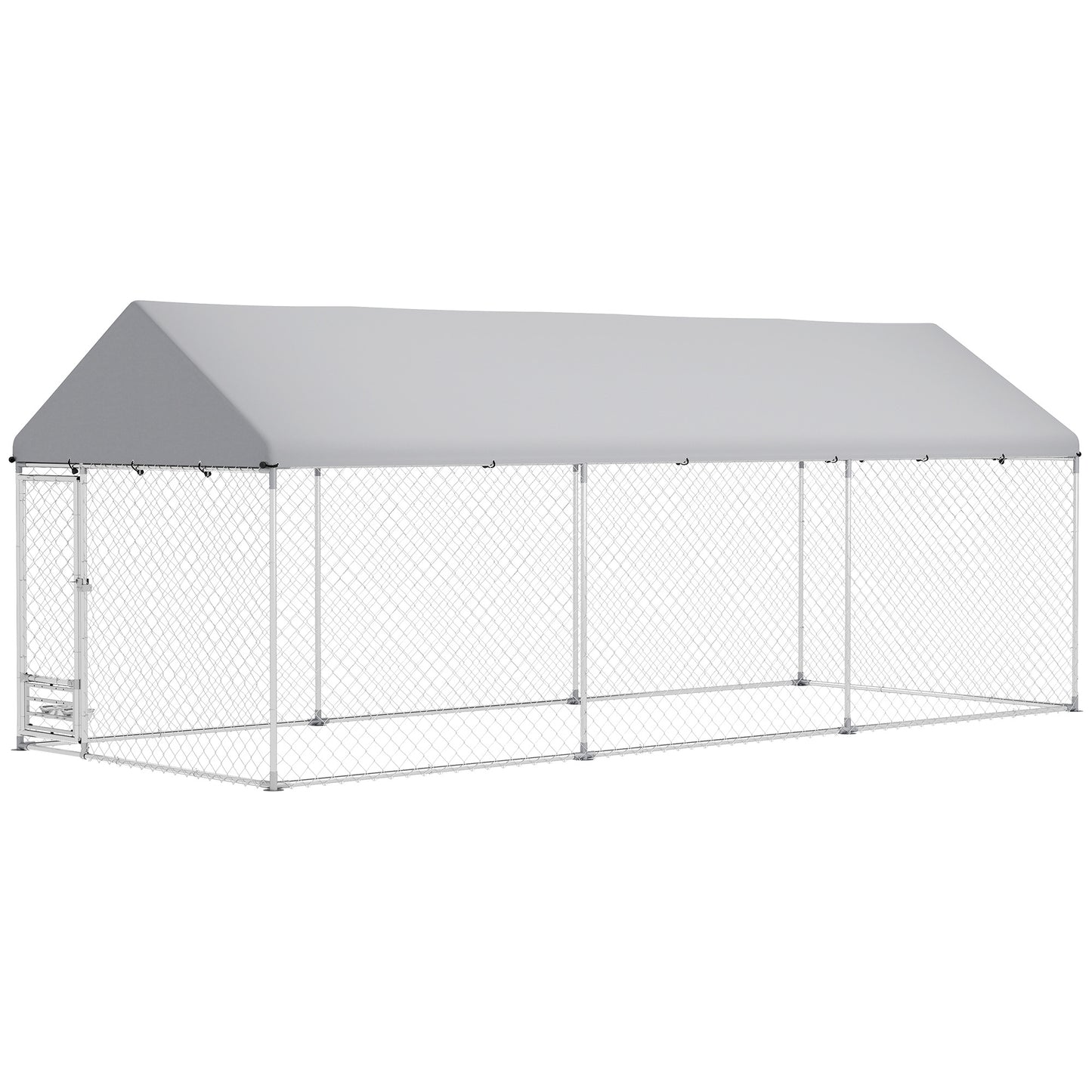 Outdoor Dog Run with Adjustable & Rotatable Bowls, Waterproof UV-Resistant Cover, Escape-Proof Lock, 19.7' x 7.5' x 7.5'