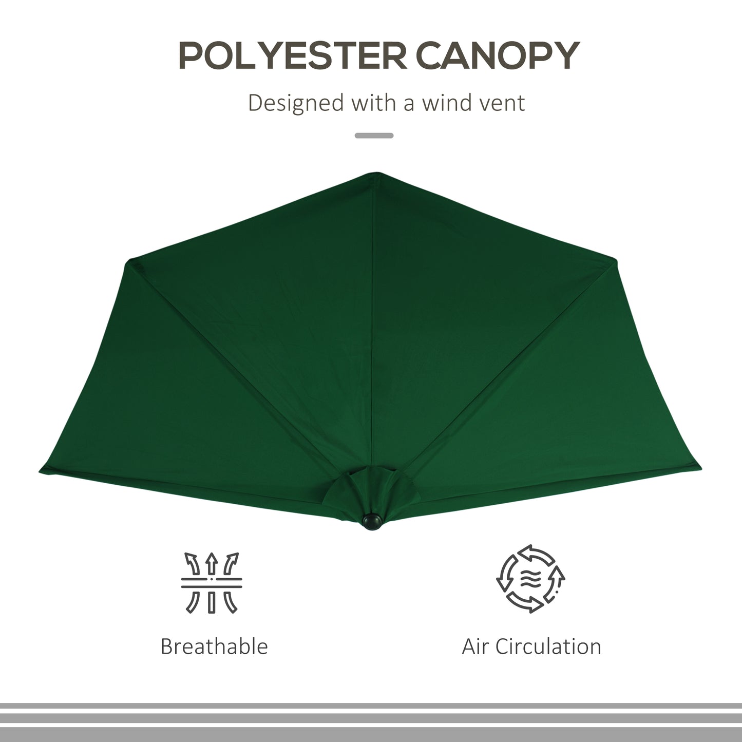 9.8ft Half Umbrella Semi Round Patio Parasol with Crank Handle, Top Vent for Garden, Balcony- NO BASE INCLUDED, Green