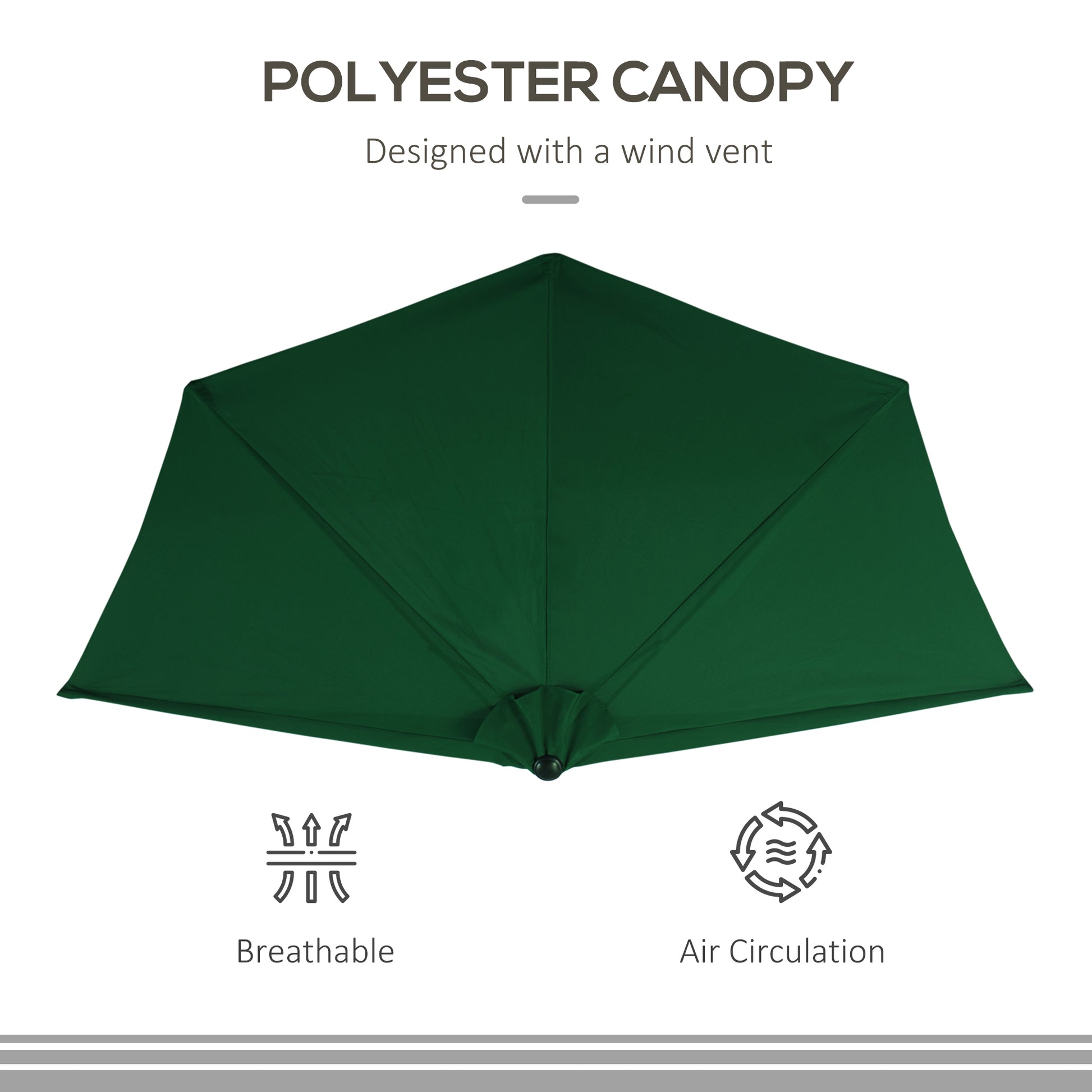 9.8ft Half Umbrella Semi Round Patio Parasol with Crank Handle, Top Vent for Garden, Balcony- NO BASE INCLUDED, Green