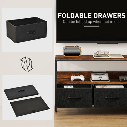 TV Stand with Charging Station, TV Table with 3 Foldable Linen Drawers and Open Shelf for 55 Inch Television, Rustic Bro
