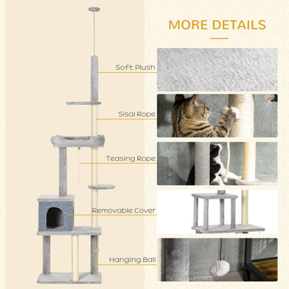 Cat Tree Floor to Ceiling Cat Tower Height Adjustable( 85-101 Inches), Tall Large Cat Climbing Activity Center with Scra