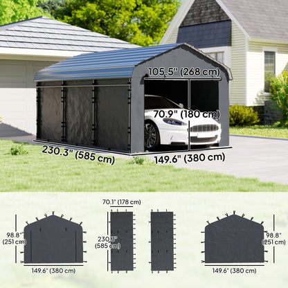 Carport Replacement Canopy Cover Sidewalls for 12' x 20' Carport, UPF50+ Waterproof Garage Car Shelter Tarp, Dark Grey