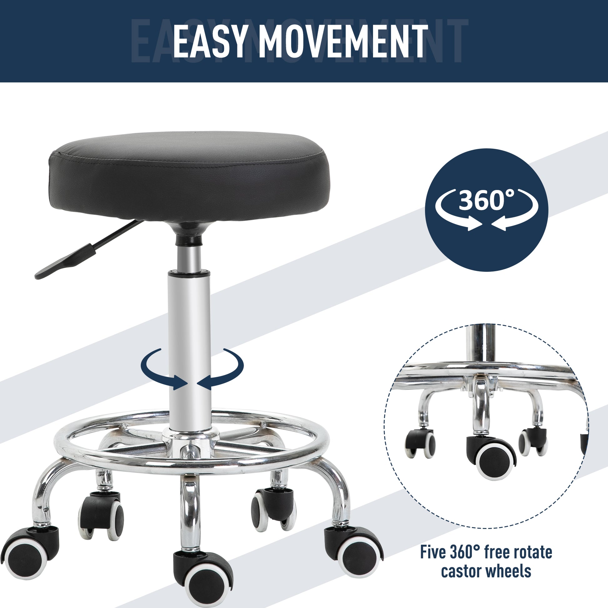 Adjustable Swivel Salon Stool Hydraulic PU Barber Rolling Massage Tattoo Chair Bar Beauty SPA Seat, Black